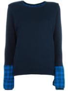 Water Plaid Cuffs Sweatshirt, Women's, Size: Xs, Blue, Cotton