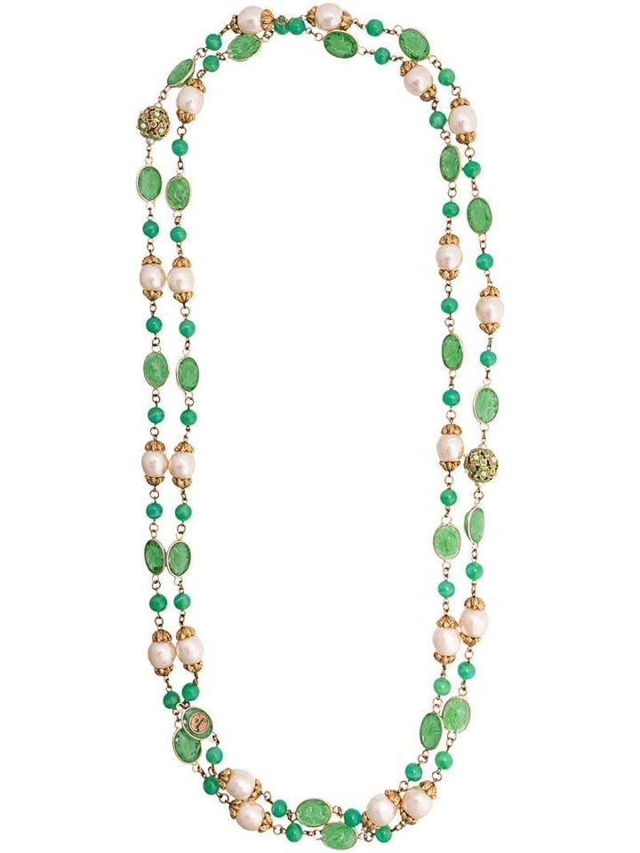 Chanel Pre-owned Green Stone Necklace - Gold