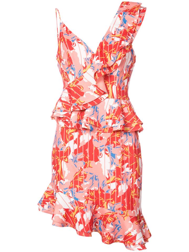 C/meo Floral Asymmetric Ruffle Dress - Red