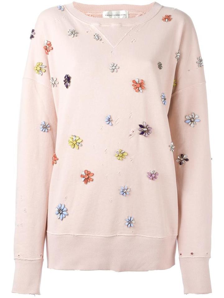 Faith Connexion Floral Embellished Sweatshirt, Women's, Size: Xs, Pink/purple, Cotton/acrylic/brass
