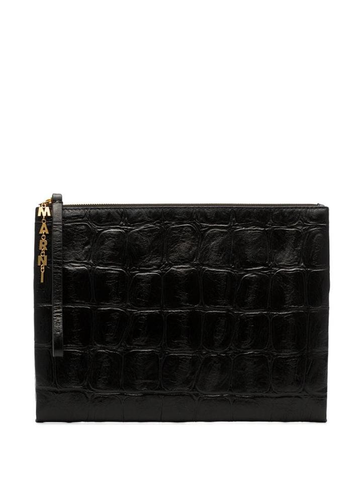 Marni Large Crocodile Embossed Clutch Bag - Black