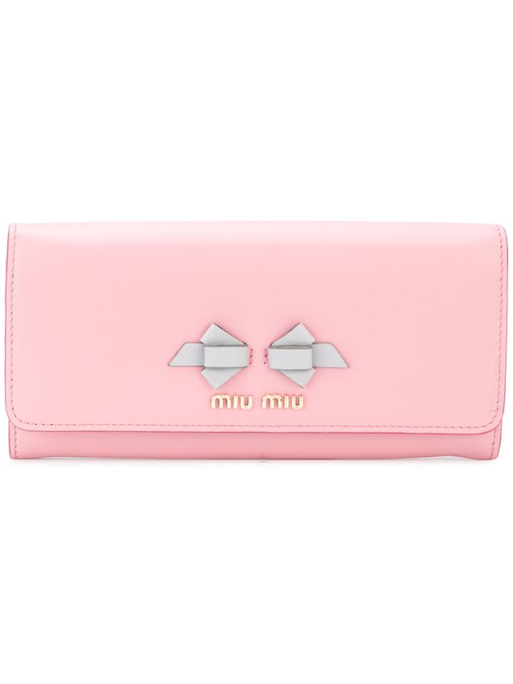 Miu Miu Bow Logo Continental Wallet - Pink & Purple