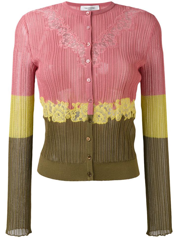 Valentino - Knitted Lace Cardigan - Women - Polyamide/viscose - M, Pink/purple, Polyamide/viscose