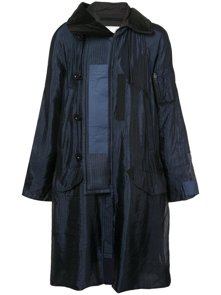 Sacai Asymmetric Grid Coat - Blue