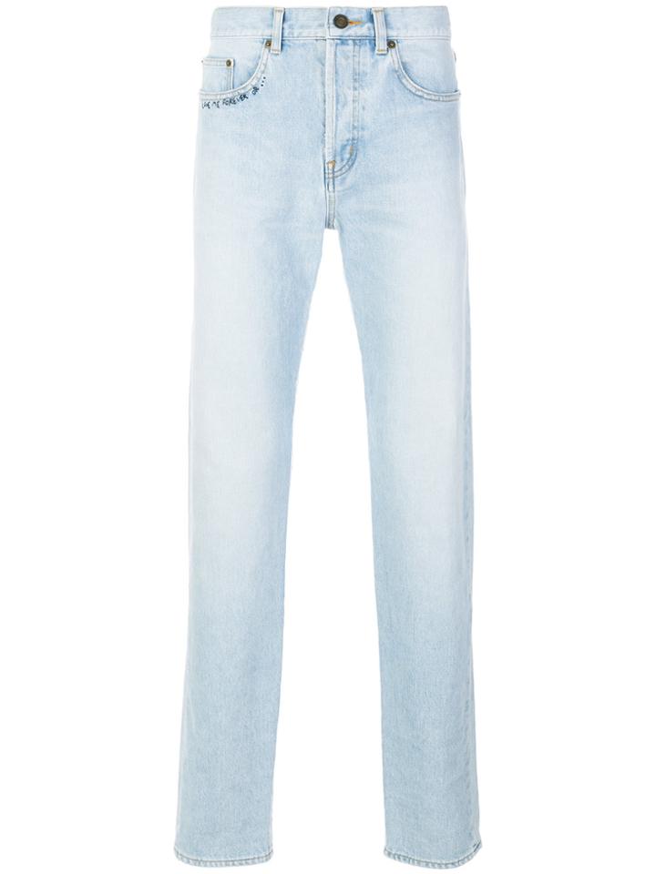 Saint Laurent Love Me Forever Embroidered Slim Jeans - Blue