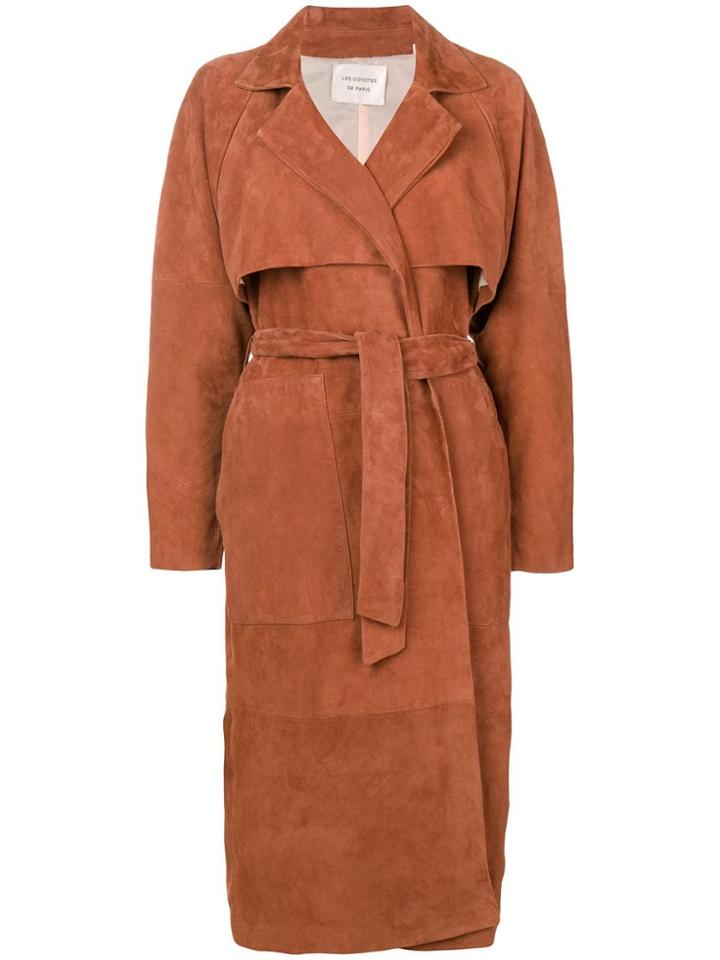 Les Coyotes De Paris Belted Mid-length Coat - Brown