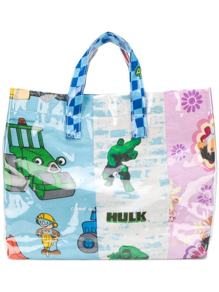 Comme Des Garçons Shirt Cartoon-print Shopper Bag - Blue