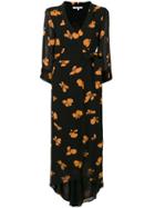 Ganni Floral Print Wrap Maxi Dress - Black