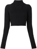 Balmain Cropped Turtleneck Sweater, Women's, Size: 36, Black, Nylon/angora/wool