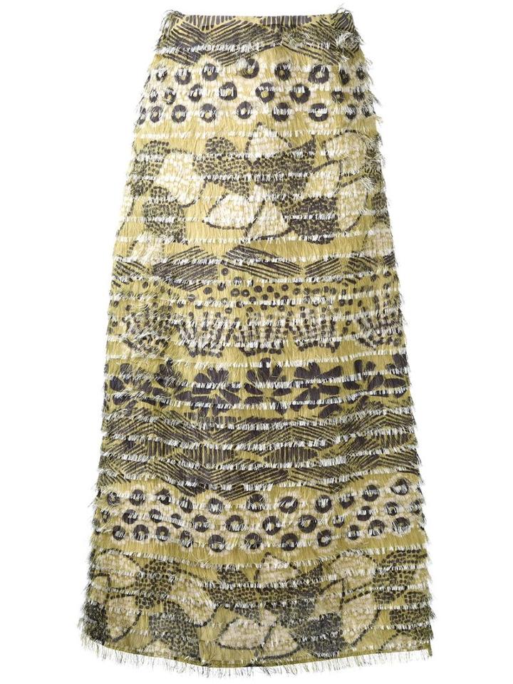 Scanlan Theodore Feather Print Skirt, Women's, Size: 6, Yellow/orange, Polyester
