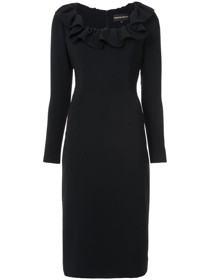 Christian Siriano Fitted Ruffle Trim Dress - Black