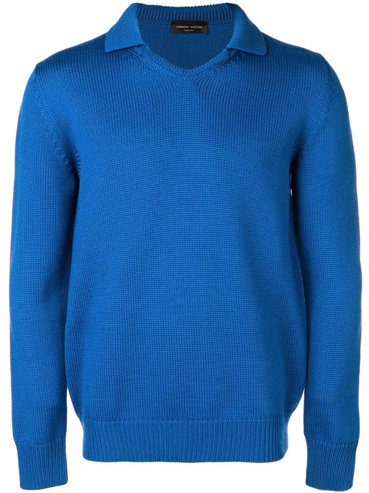 Roberto Collina Knitted Merino Polo Sweater - Blue