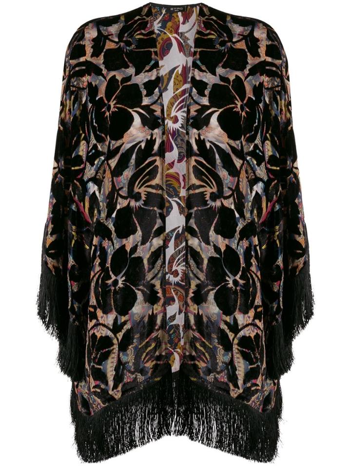 Etro Abstract Print Fringed Cardigan - Black