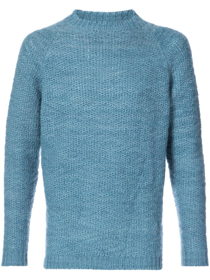 The Elder Statesman Textured Crew Neck Sweater - Blue