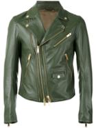 Les Hommes Biker Jacket, Men's, Size: 50, Green, Leather/acetate