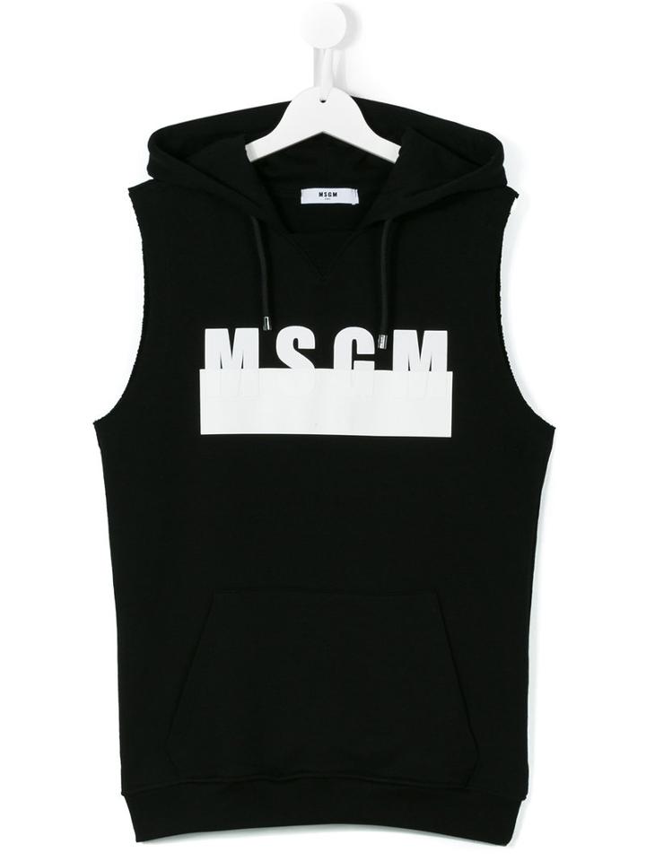 Msgm Kids - Teen Logo Print Sleeveless Hoodie - Kids - Cotton - 14 Yrs, Black