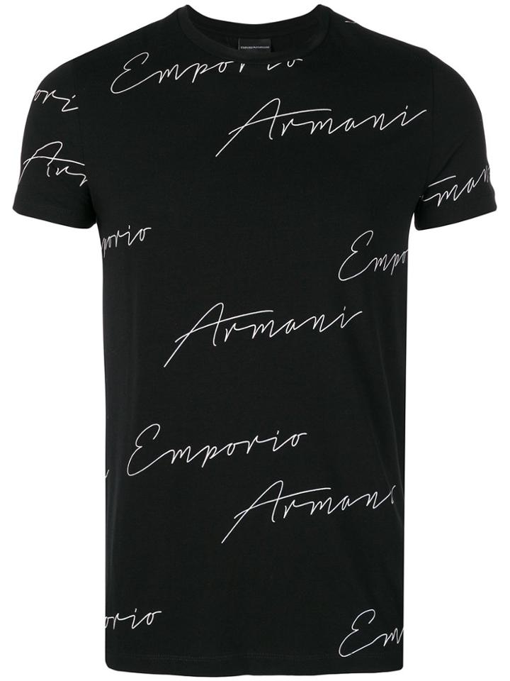 Emporio Armani Written Logo Printed T-shirt - Black