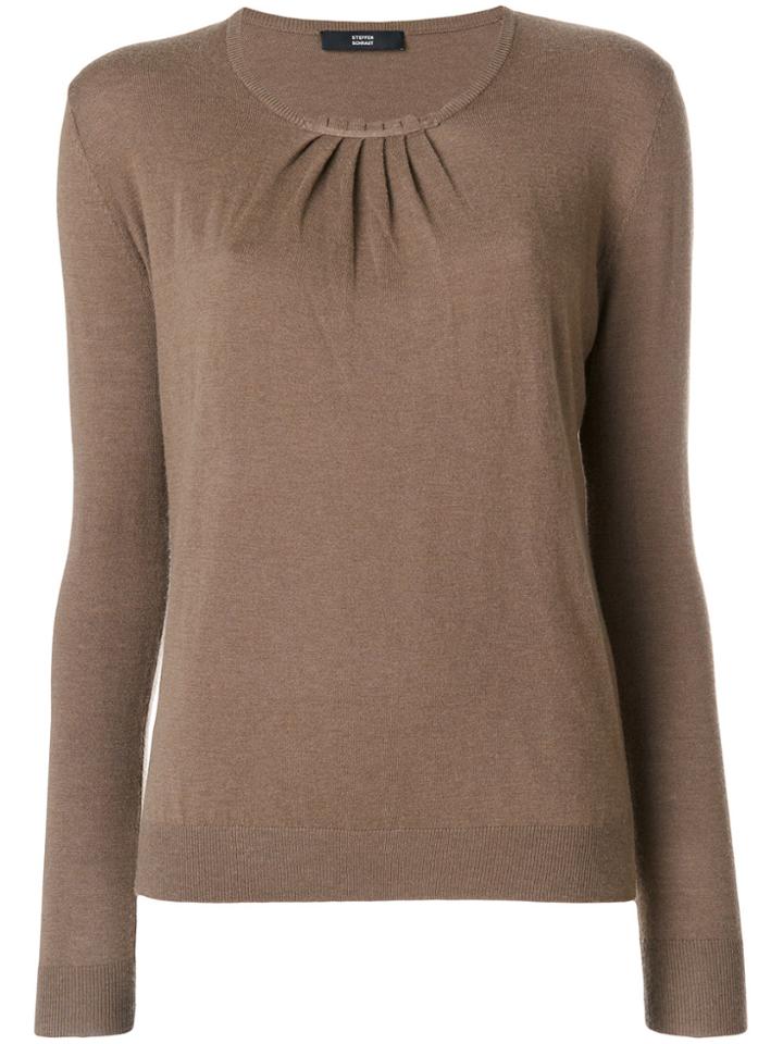 Steffen Schraut Pleated Detail Knitted Blouse - Brown