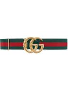 Gucci Green And Red Web Elastic Belt With Torchon Double G Buckle