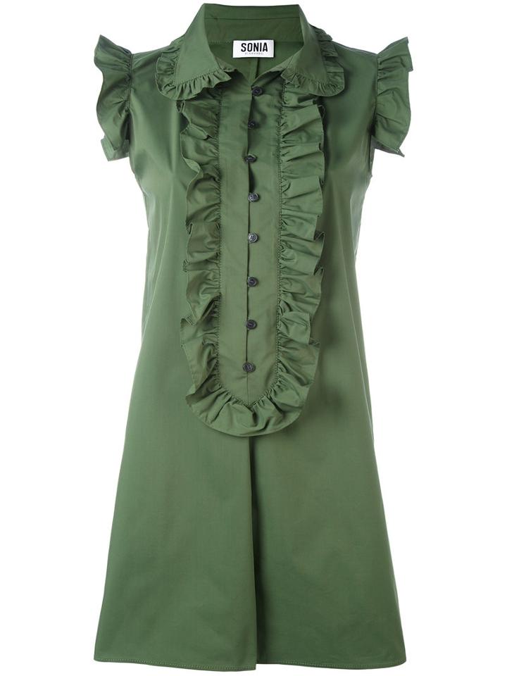 Ruffled Trim Shift Dress - Women - Cotton/polyester - 42, Green, Cotton/polyester, Sonia By Sonia Rykiel
