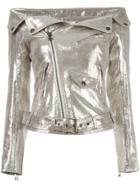 Faith Connexion Off-shoulders Glittery Biker Jacket - Metallic