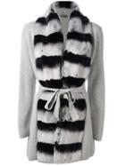 N.peal Contrast Furry Cardi-coat, Women's, Size: Medium, Grey, Rabbit Fur/cashmere