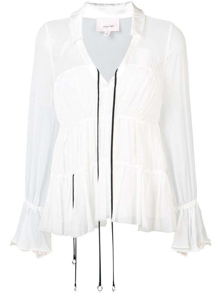 Cinq A Sept - Flared V-neck Blouse - Women - Silk/polyester - Xs, White, Silk/polyester