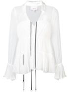 Cinq A Sept - Flared V-neck Blouse - Women - Silk/polyester - Xs, White, Silk/polyester