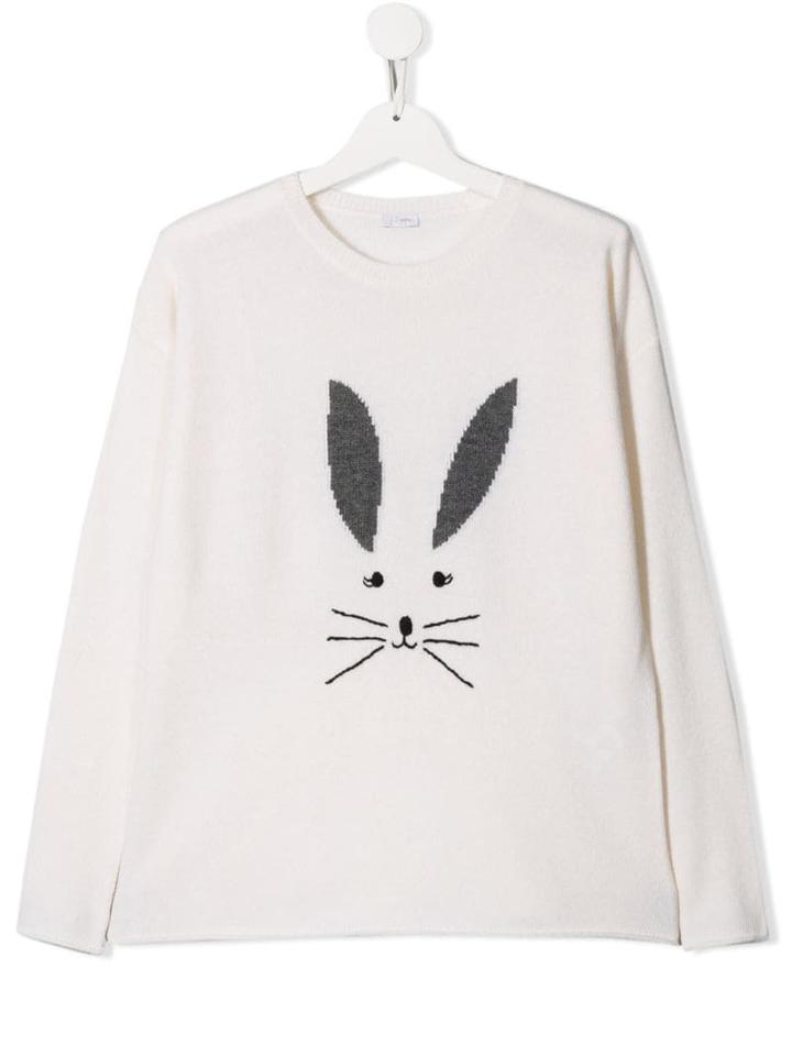 Il Gufo Teen Embroidered Bunny Jumper - White