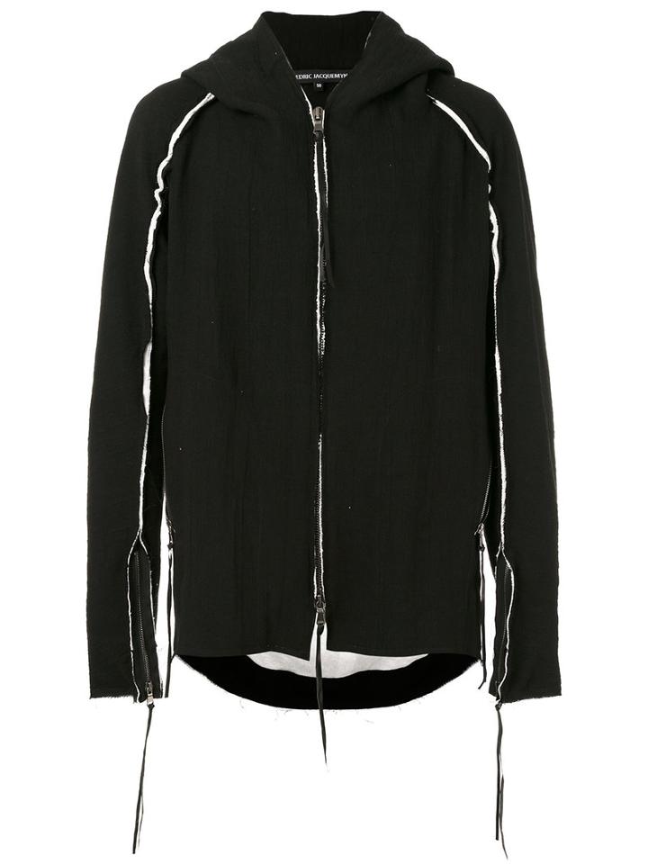 Cedric Jacquemyn - Deconstructed Zipped Hoodie - Men - Cotton/linen/flax/polyester - 50, Black, Cotton/linen/flax/polyester