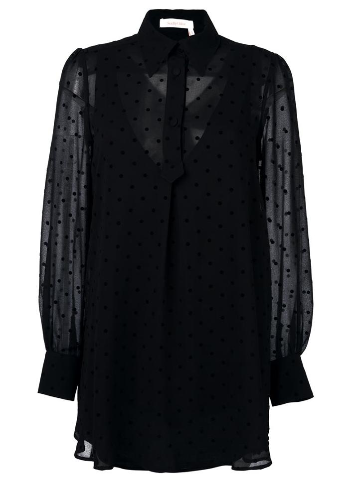 See By Chloé Polka Dot Sheer Tunic, Women's, Size: 38, Black, Polyester/viscose