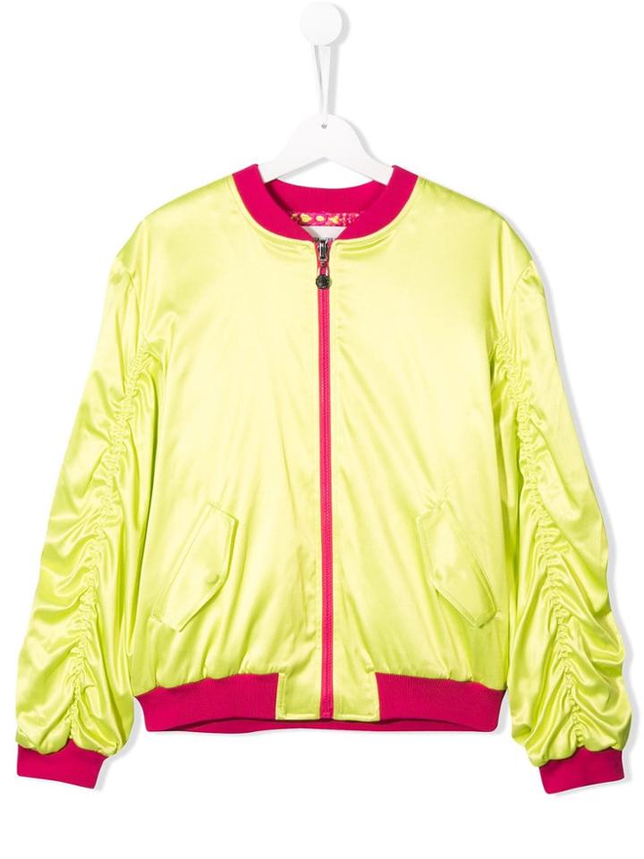 Alberta Ferretti Kids Ruched Sleeve Bomber Jacket - Yellow