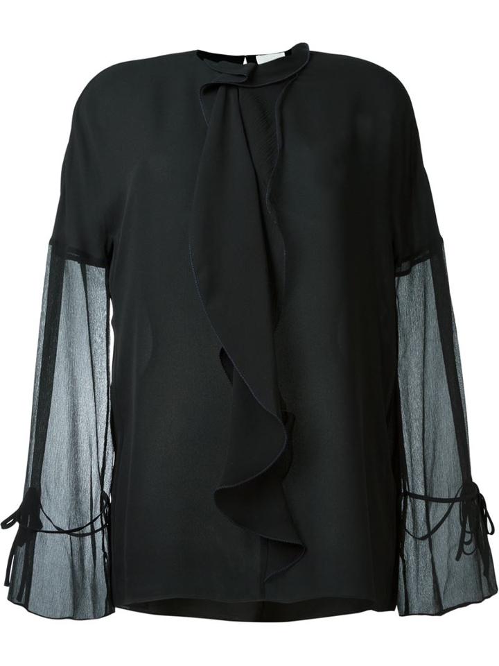 3.1 Phillip Lim - Semi-sheer Ruffled Blouse - Women - Silk - 6, Black, Silk