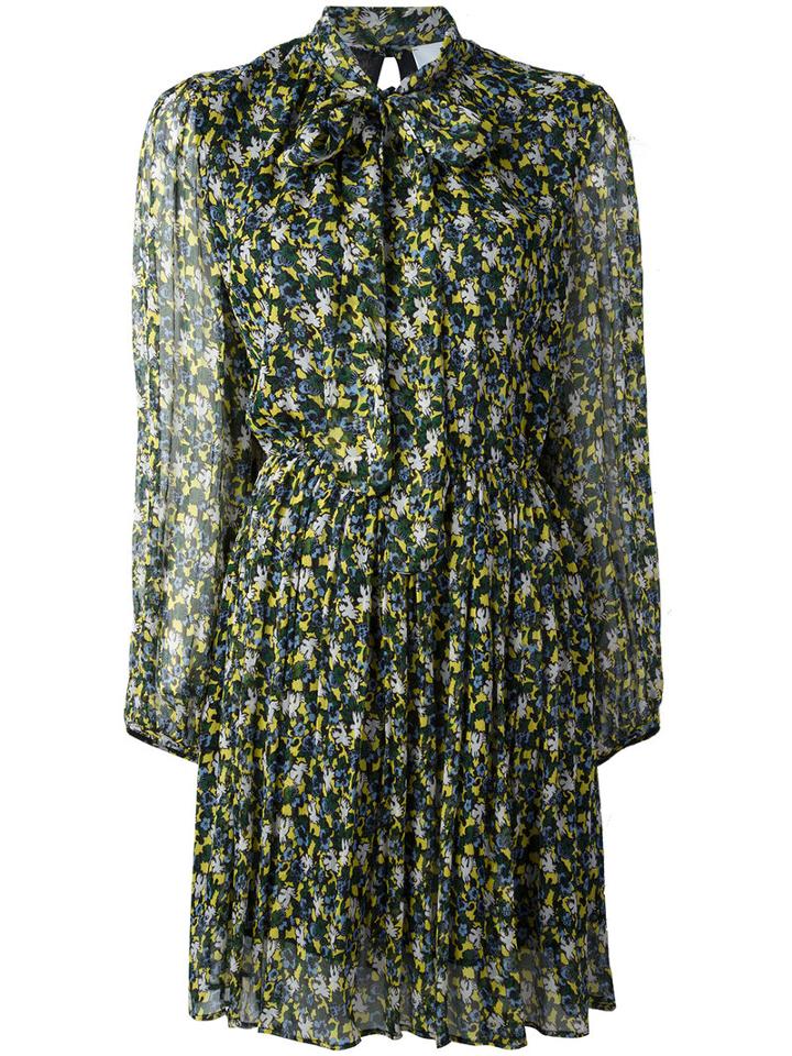Msgm Floral Print Georgette Dress, Women's, Size: 40, Yellow, Silk/polyester