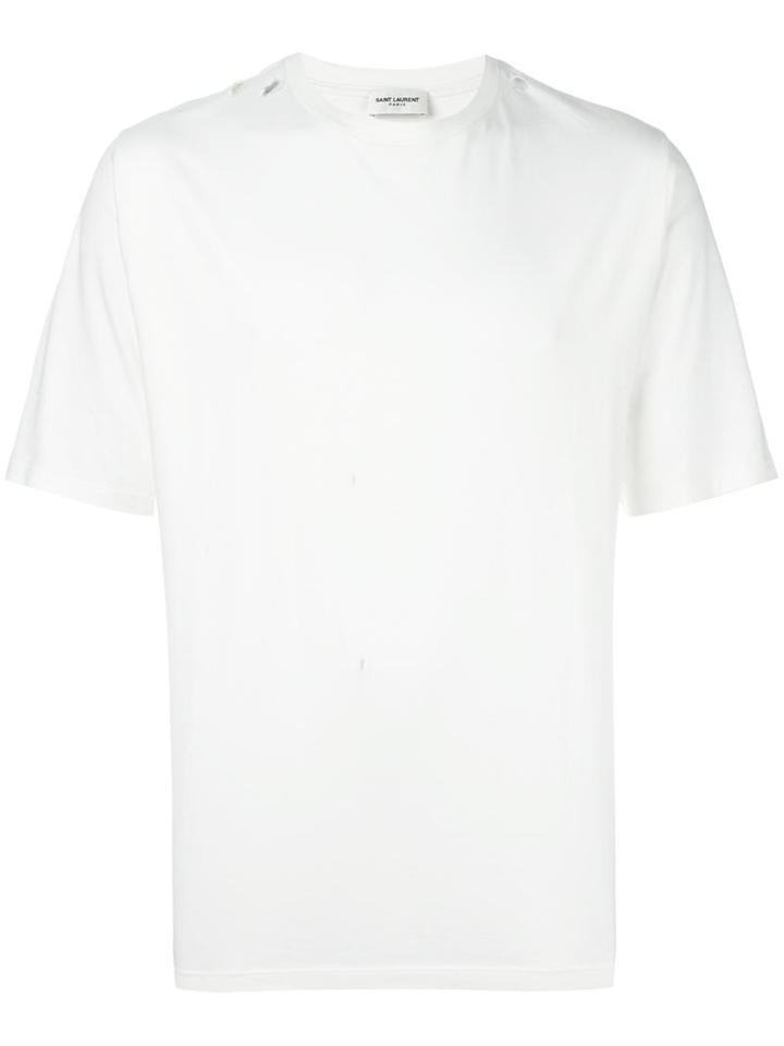 Saint Laurent Distressed Effect T-shirt, Men's, Size: Medium, White, Cotton