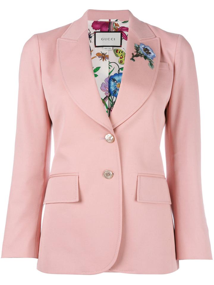 Gucci Floral Appliqué Blazer, Women's, Size: 46, Pink/purple, Cotton/spandex/elastane/silk