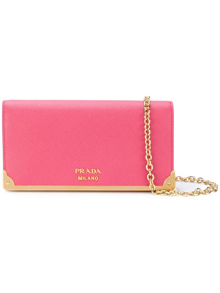 Prada Logo Plaque Clutch Bag - Pink & Purple