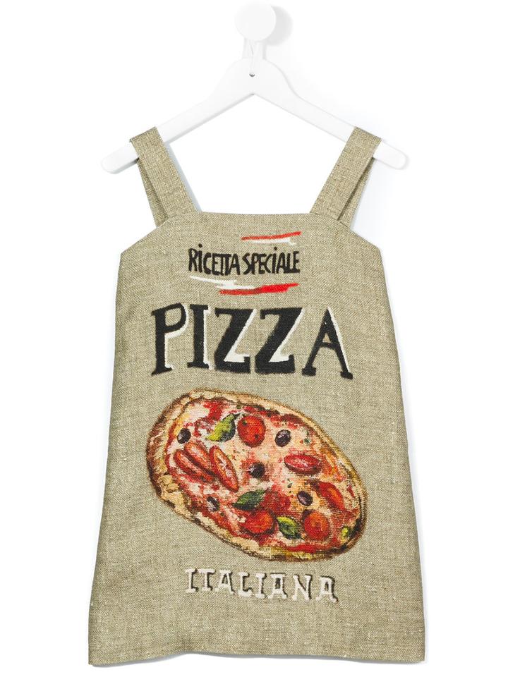 Dolce & Gabbana Kids - Pizza Print Dress - Kids - Hemp/linen/flax/viscose - 5 Yrs, Nude/neutrals