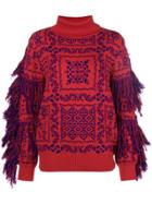 Sacai Fringed Turtleneck Sweater - Red