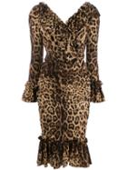 Dolce & Gabbana Ruffle Leopard Print Dress - Brown