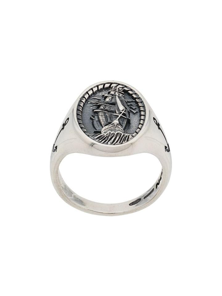 Nove25 Engraved Ship Ring - Silver