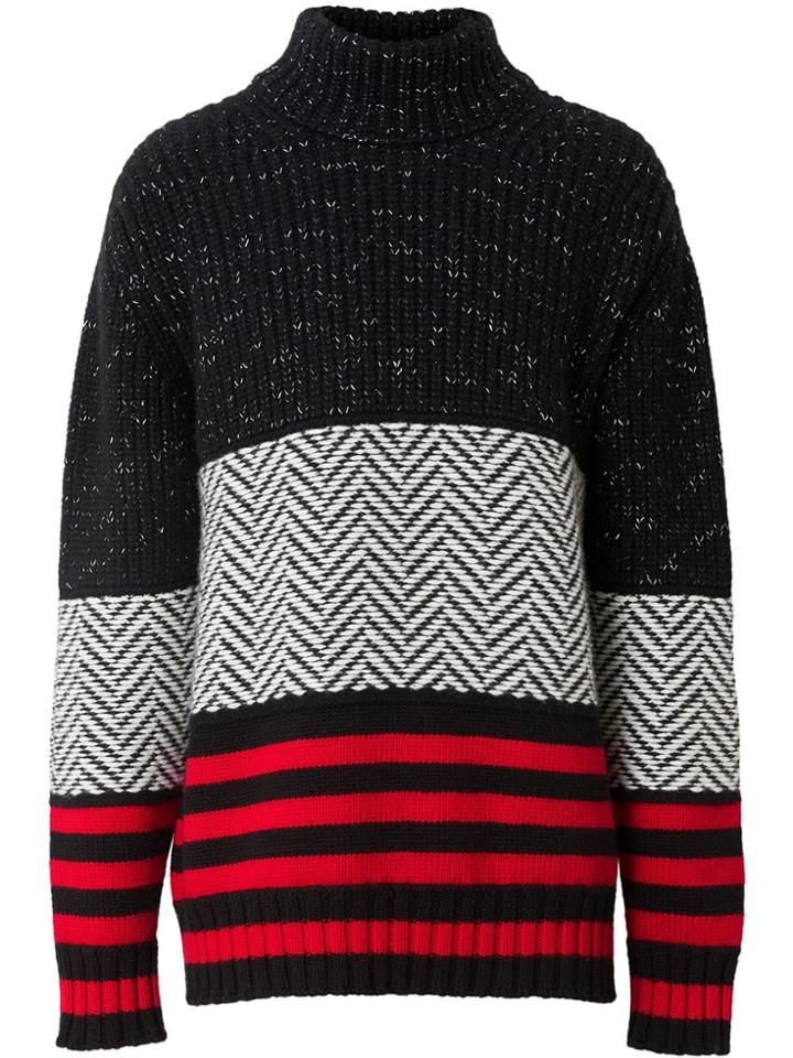 Burberry Contrast Knit Turtleneck Sweater - Black