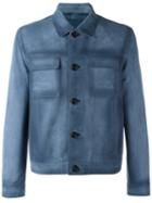 Prada Boxy Leather Jacket, Men's, Size: 50, Blue, Calf Leather/viscose