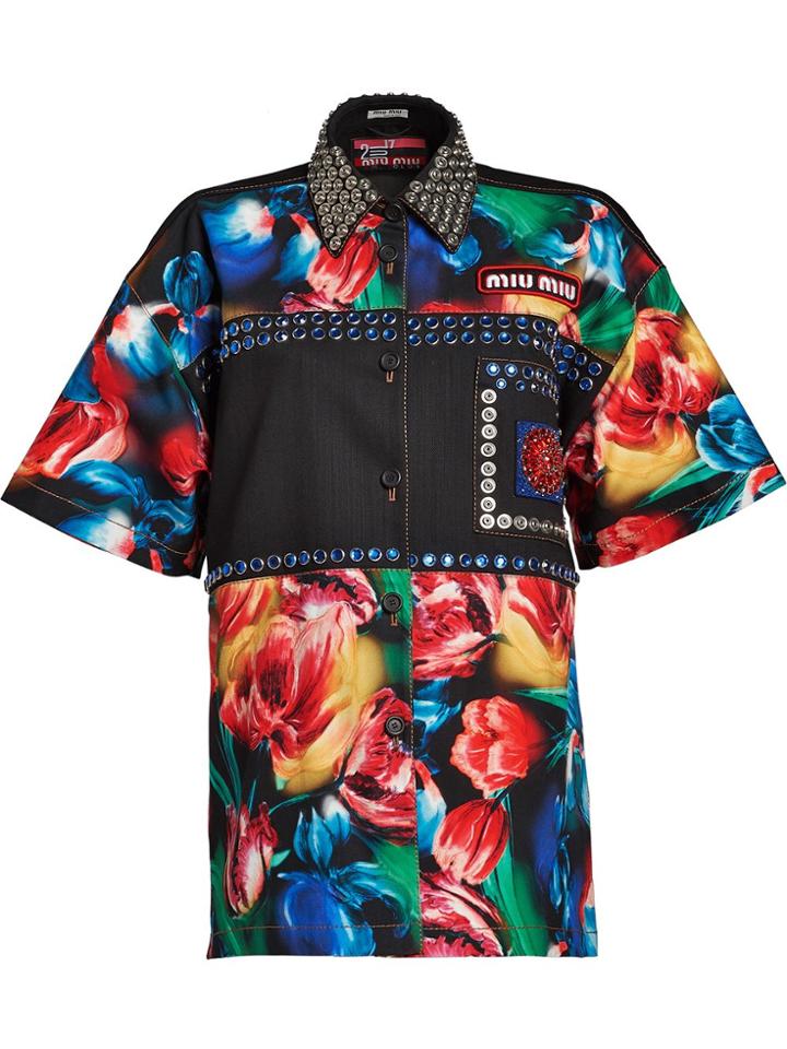 Miu Miu Printed Denim Shirt - Black