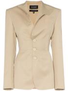 Situationist Mandarin Lapel Single Breasted Wool Blazer - Neutrals