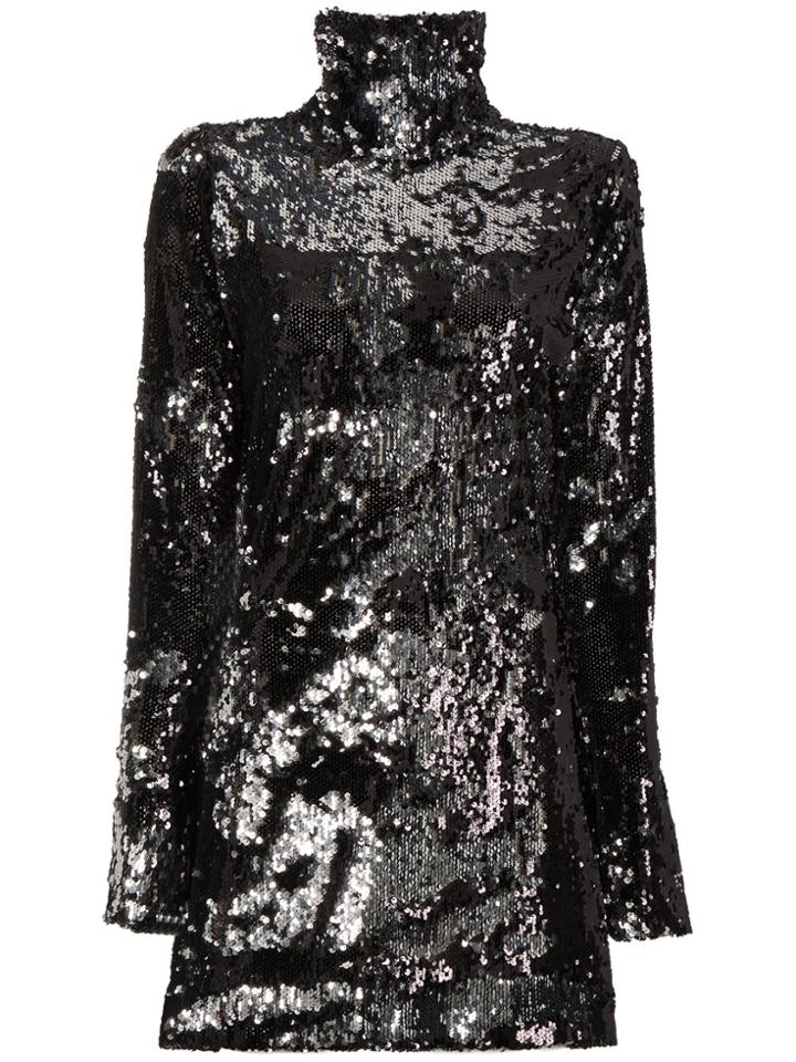 Halpern Longsleeved High Neck Sequinned Mini Dress - Black