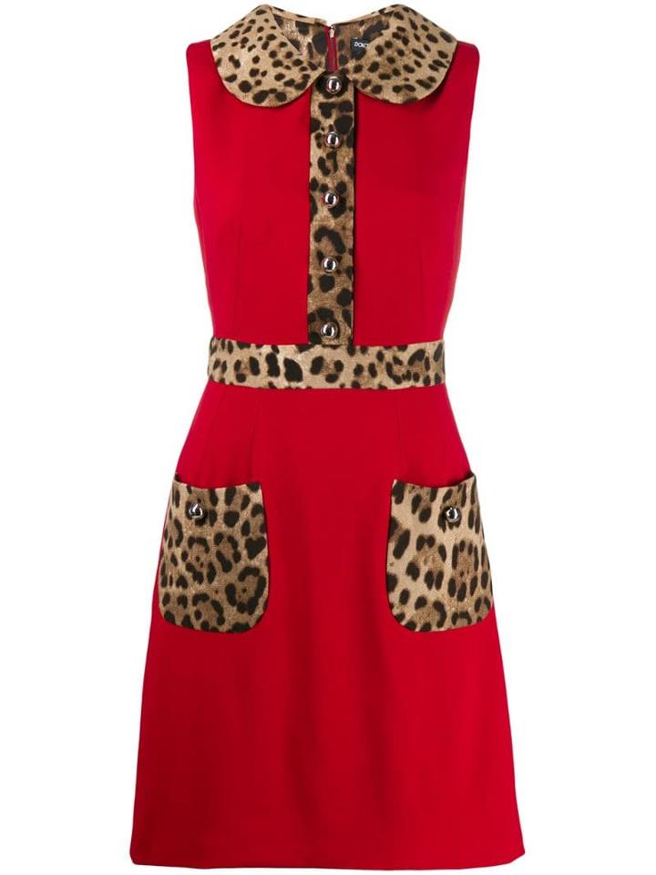 Dolce & Gabbana Leopard Print Trim Flared Dress
