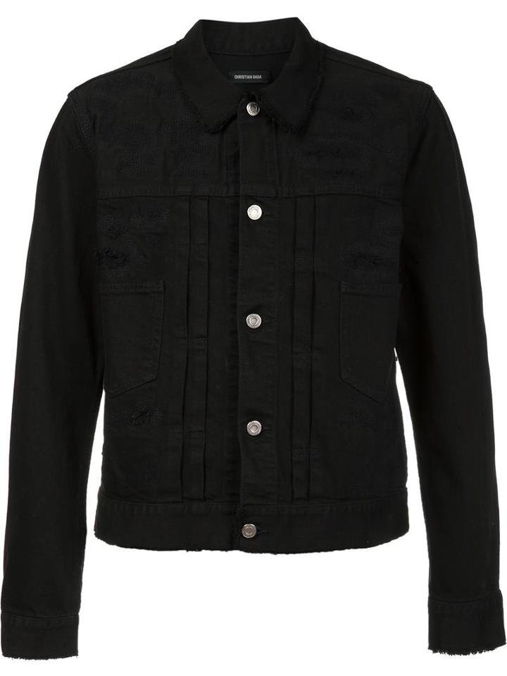 Christian Dada Distressed Denim Jacket, Men's, Size: 50, Black, Cotton