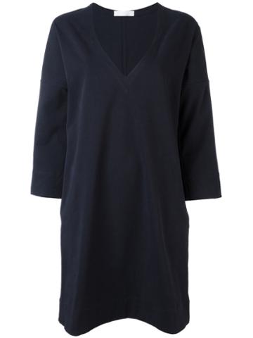 Casa Nata - Plunging V-neck Dress - Women - Cotton/spandex/elastane - L, Blue, Cotton/spandex/elastane