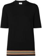 Burberry Short-sleeve Icon Stripe Detail Merino Wool Top - Black
